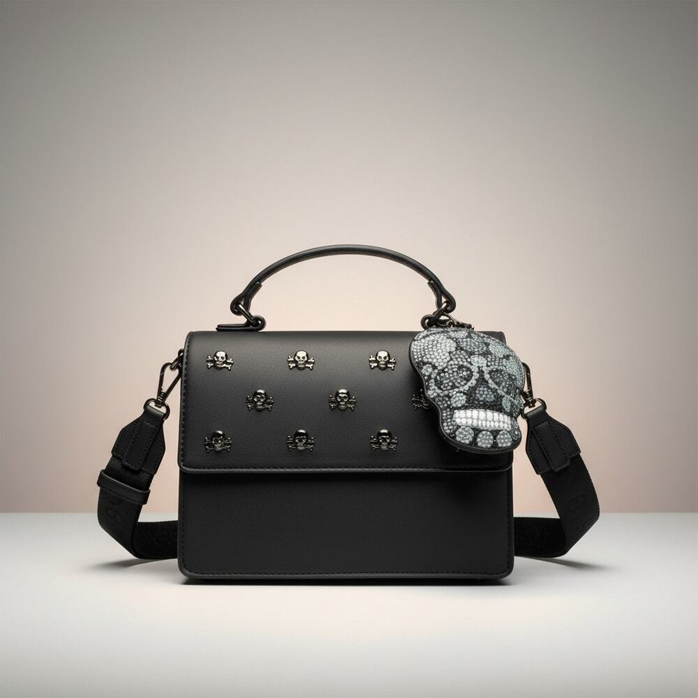 Betsey Johnson Skull Satchel Crossbody with Skull Charm NWT